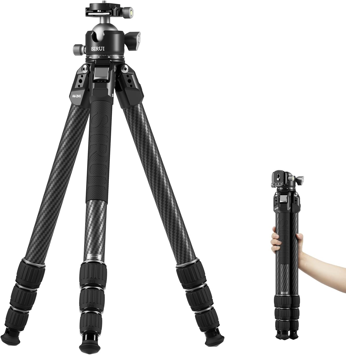 SIRUI Treppiede per Fotocamera in Fibra di Carbonio con 360° Testa a Sfera a Basso Profilo Sovradimensionata da 43 mm, 128CM Treppiede da Viaggio..